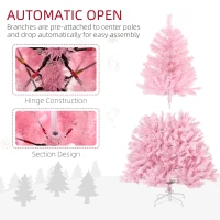 HOMCOM 5' Artificial Pink Christmas Tree with Auto Open, Steel Base, Wide Shape for Indoor Xmas Decoration(m-7)