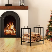 Outsunny 15.5" Firewood Rack Heavy-Duty Metal Wood Storage Log Holder with Side Handles, Indoor and Outdoor, Black(m-1)