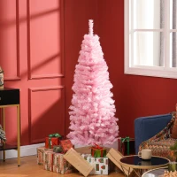 HOMCOM 5FT Pencil Christmas Tree, Artificial Christmas Tree with Automatic Open for Home Party, Pink(m-8)