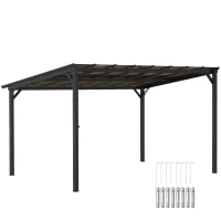 Outsunny 10' x 14' Hardtop Gazebo Wall-Mounted / Free Standing Outdoor Pergola with UPF 50+ & Waterproof Polycarbonate Roof(m-11)
