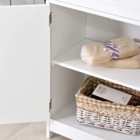 kleankin Bathroom Floor Cabinet, Freestanding Storage Cabinet with Double Doors and Drawer,  White(m-8)