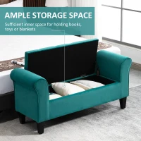 HOMCOM Button-Tufted Storage Ottoman Bench, Upholstered Bench with Rolled Armrests for Living Room or Hallway, Green(m-5)