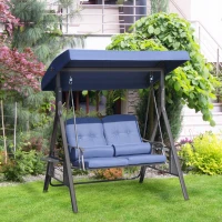 Outsunny 2-Person Patio Swing Bench with Adjustable Shade Canopy, Soft Cushions, Throw Pillows and Tray, Dark Blue(m-10)