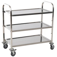 HOMCOM 33" 3-Tier Kitchen Trolley Medical Treatment Laboratory Equipment Carts, Stainless Steel Rolling Kitchen Island, Wheeled Storage Utility Serving Cart, 330LBS Heavy Gauge(m-11)