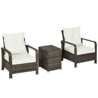 Outsunny 3 Piece Patio Furniture, PE Wicker Storage Table & Chairs, Beige(m-11)