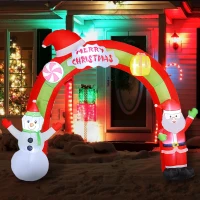 Outsunny 10FT Christmas Inflatable Archway, Outdoor Xmas Blow Up Santa Claus and Snowman Arch with Built-in LED Lights for Yard(m-8)