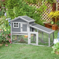 PawHut 59" Wooden Rabbit Hutch, 2 Tier Pet Playpen Bunny House Enclosure with Sunlight Panel Roof, Slide-out Tray, and Ramp, for Rabbits and Small Animals, Grey(m-2)