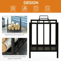 Outsunny 15.5" Firewood Rack Heavy-Duty Metal Wood Storage Log Holder with Side Handles, Indoor and Outdoor, Black(m-4)