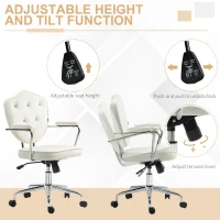 HOMCOM Cute Office Chair, Desk Chair with Button Tufted Velvet-Feel Fabric, Swivel Computer Vanity Chair, Cream White(m-5)