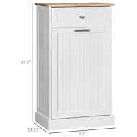 HOMCOM Kitchen Tilt Out Trash Bin Cabinet Free Standing Recycling Cabinet Trash Can Holder With Drawer, White(m-3)