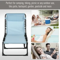 Outsunny Outdoor Folding Lounge Chair, 4-Level Adjustable Chaise Lounge with Headrest, Tanning Chair Beach Bed, Reclining Lounger Cot for Camping, Hiking, Backyard, Light Blue(m-7)
