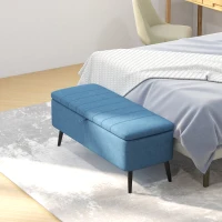 HOMCOM 40" Ottoman with Storage, Linen Upholstered Storage Ottoman Bench with Steel Legs for Living Room, Bedroom Dark Blue(m-7)