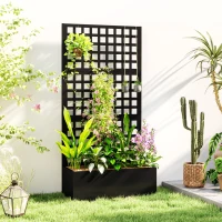 Outsunny Galvanized Raised Garden Bed Planter Box with Trellis for Climbing Plants, Vegetable, Vines, 35" x 16" x 70", Black(m-2)