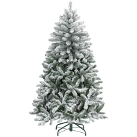HOMCOM 5 Foot Artificial Flocked Christmas Tree with Snow, Metal Stand, Hinged Xmas Tree for Home Office Holiday(m-2)