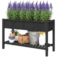 Outsunny Raised Garden Bed, 47 x 22 x 31.5 in. Elevated Wood Planter Box with Storage Shelf, Drainage Holes, and Liner, Black