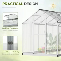 Outsunny 6' x 10' x 6.4' Walk-in Garden Greenhouse Polycarbonate Panels Plants Flower Growth Shed Cold Frame Outdoor Portable Warm House Aluminum Frame, Silver(m-5)
