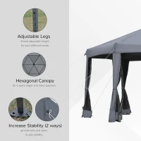 Outsunny 12.5' Pop Up Gazebo Hexagonal Canopy Tent Outdoor Shelter Pavilion Sun Protection with Mesh Sidewalls, Handy Bag, Dark Grey(m-5)