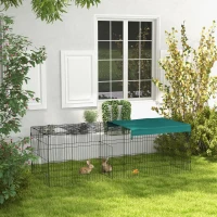PawHut 87" Small Animal Playpen with with Roof for Rabbits, Chicken, Chinchillas for Indoor/Outdoor Use, Green(m-2)