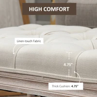 HOMCOM 32" Vintage Ottoman, Tufted Foot Stool with Upholstered Seat, Rustic Wood Legs for Bedroom, Living Room, Beige(m-6)