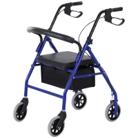 HOMCOM Folding Aluminum Rollator Walker with Adjustable Handle Height, Cushioned Flip Up Seat and Convenient Storage Bag, Rolling Wheels with 2 Barker, Blue(m-11)