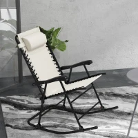 Outsunny Outdoor Rocking Chair Set of 2, Patio Folding Lawn Rocker Set with Headrests for Yard, Patio, Deck, Backyard, Cream(m-8)