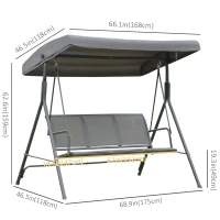 Outsunny 3-Seater Swing Chair Covered Garden Hammock A-Frame Outdoor Porch Glider Sling Seat with Adjustable Canopy Cover, Grey(m-3)