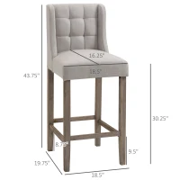 HOMCOM Modern Bar Stools, Tufted Upholstered Barstools, Pub Chairs with Back, Rubber Wood Legs for Kitchen, Dinning Room, Set of 2, Beige(m-3)