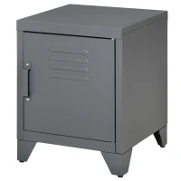 HOMCOM Industrial End Table, Living Room Side Table with Locker-Style Door and Adjustable Shelf, Grey(m-11)