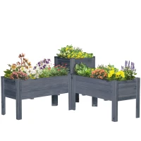 Outsunny Raised Garden Bed Set of 3, Elevated Wood Planter Box with Legs and Bed Liner for Backyard and Patio to Grow Vegetables, Herbs, Gray(m-11)