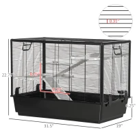 PawHut Hamster Cage, 3-tier Guinea Pig Cage, Pet Play House for Chinchillas with Food Dish Water Bottle, Ramps, Ledges, 31.5", Black(m-3)