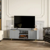 HOMCOM TV Stand with Storage for 55 Inch TV, Modern TV Cabinet with 2 Open Shelves and 2 Cabinets for Living Room, Grey(m-7)