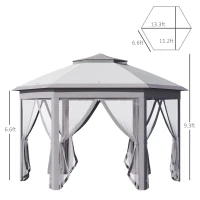Outsunny 11' x 13' Pop Up Gazebo Canopy Tent with Zippered Mesh Sidewalls and Carrying Bag, Event Tent Shelter for Patio Garden Backyard, Gray(m-3)