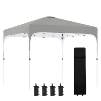 Outsunny 10' x 10' Pop Up Canopy Tent with Sand Bags, UPF 50+ Instant Sun Shelter, Tents for Parties, Height Adjustable, with Wheeled Carry Bag, for Outdoor, Garden, Patio, Grey(m-2)