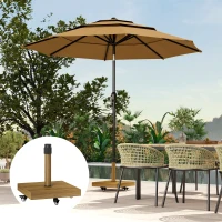 Outsunny 57 lbs Metal Square Patio Umbrella Base Holder, Outdoor Umbrella Stand with Wheels, Heavy Duty Patio Umbrella Stand Base for Garden, Poolside, Nature Wood(m-10)