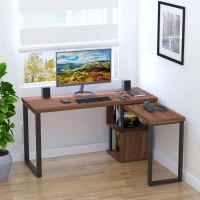 HOMCOM Corner Rotating L-Shaped Office Table Computer Desk with Storage Shelf Brown(m-8)