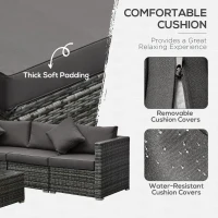 Outsunny 6 Piece Patio Furniture Set Outdoor Wicker Conversation Set All Weather PE Rattan Sectional Sofa Set with Ottoman, Cushions and Tempered Glass Table, Mixed Gray and Charcoal(m-5)