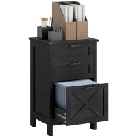 HOMCOM Vertical File Cabinet with 3 Drawers, Rustic Farmhouse Office Storage Cabinet for A4, Letter Size, Distressed Black(m-11)