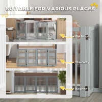 PawHut 4 Panel Free Standing Wooden Pet Gate with Open Door Light Grey(m-4)