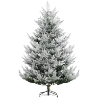HOMCOM 7.5 FT Artificial Christmas Tree, Flocked Hinged Xmas Tree with 1218 Tips, Steel Base, Auto Open, Green(m-11)