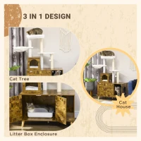 PawHut Cat Tree with Litter Box Enclosure,  2-in-1 Cat Tower Litter Box Furniture Indoor, Cat Condo with Hammock, Scratching Posts Pad, Rustic Brown(m-4)