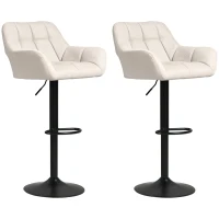HOMCOM Swivel Barstools Set of 2 Adjustable Bar Stools with Footrest Armrests and PU Leather Back for Dining Room Cream White(m-2)