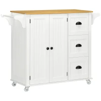HOMCOM Modern Rolling Kitchen Island Cart with 3 Drawers Towel Rack Double Door Storage Cabinet White(m-2)