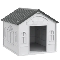 PawHut Pet House Water Resistant Puppy Shelter with Door for Indoor Outdoor, Easy to Assemble, for Small/Medium Dogs, Gray(m-11)
