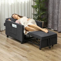 HOMCOM 3-in-1 Convertible Chair Bed, Pull Out Sofa Bed Sleeper Chair with Adjustable Backrest, Pillow, and Pockets, Dark Gray(m-8)