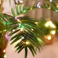 Outsunny 5' Artificial Light Up Palm Tree Lighted Tropical Fake Tree with Remote 200 Lights 3 Coconuts for Outdoor Indoor Green(m-9)