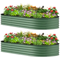 Outsunny 7' x 3' x 1' Raised Garden Bed Set, 2PCS Raised Beds for Gardening with Metal Plant Stakes, Green(m-1)
