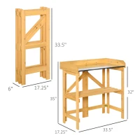 Outsunny Outdoor Garden Potting Bench Table Foldable Work Bench w/ Open Shelf Metal Tabletop Natural Wood Frame 33.5"x17.25"x35" Yellow(m-3)