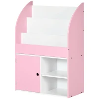 Qaba Toy Storage Organizer, Kids Bookshelf, Freestanding Children Bookcase with Cabinet for Toys Clothes Books, Pink(m-11)