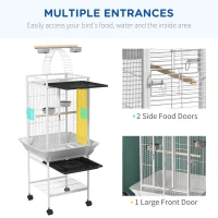 PawHut 61.5 Inch Bird Cage Parakeet House for Cockatiel with Stand, Pull Out Tray, Play Top, Storage Shelf, Wood Perch, Food Container(m-6)