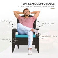 Outsunny Patio Wicker Adirondack Chair, Outdoor Rattan Muskoka Chair with Cushions for Patio, Garden, Backyard Turquoise(m-4)